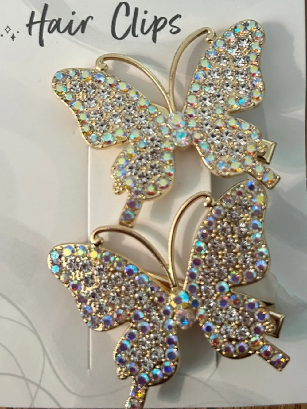 Butterfly Crystal Hair Clips - Gold Tone Sparkle